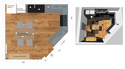 Grundrissdarstellung der Küche in 2D